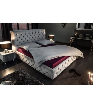 Invicta Interior Design tweepersoonsbed PARIS 180x200cm grijs fluweel Chesterfield - 39992