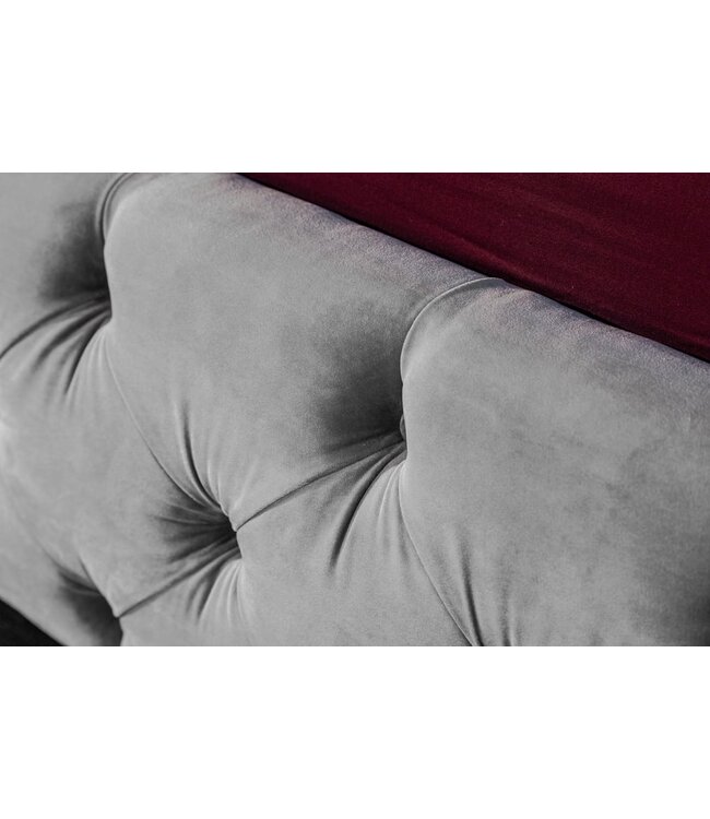 Invicta Interior Design tweepersoonsbed PARIS 180x200cm grijs fluweel Chesterfield - 39992