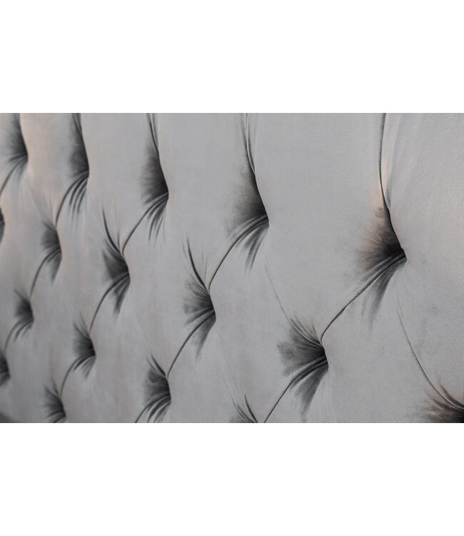 Invicta Interior Design tweepersoonsbed PARIS 180x200cm grijs fluweel Chesterfield - 39992