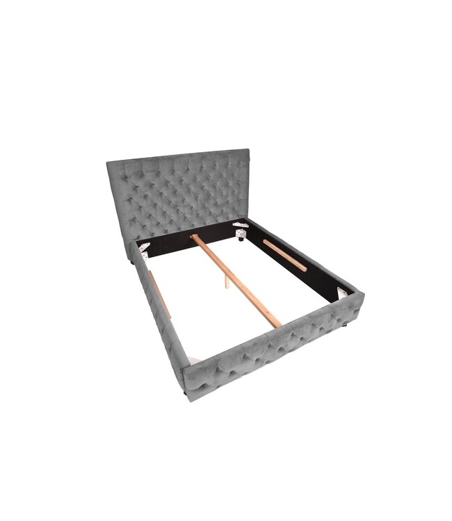 Invicta Interior Design tweepersoonsbed PARIS 180x200cm grijs fluweel Chesterfield - 39992