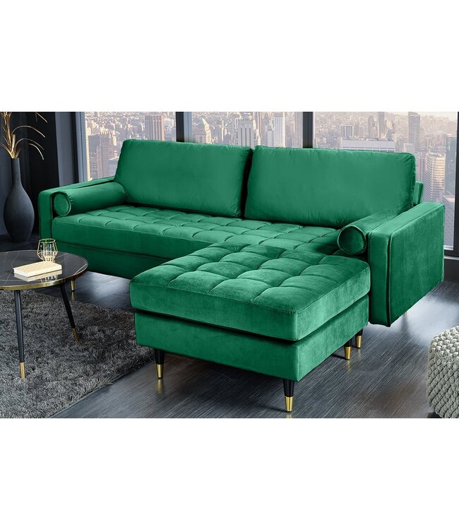 Invicta Interior Design kruk COSY VELVET 80cm smaragdgroen fluweel gouden poten - 43133