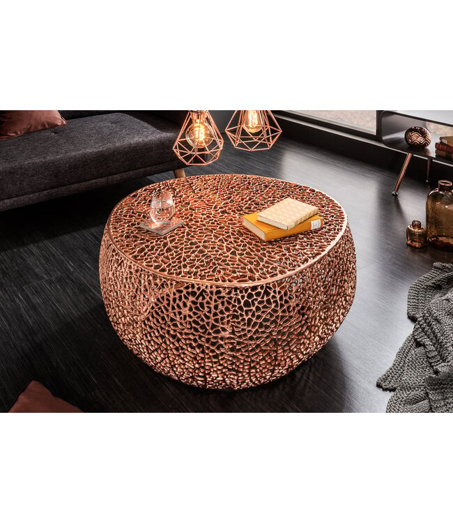 Invicta Interior Filigraan design salontafel ABSTRACT BLAD 80cm koper handgemaakt - 40287