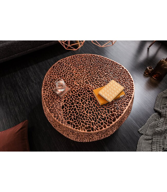 Invicta Interior Filigraan design salontafel ABSTRACT BLAD 80cm koper handgemaakt - 40287