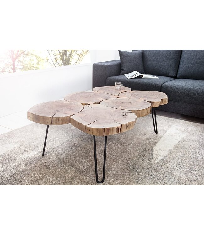 Invicta Interior Design salontafel GOA 110cm acaciaboomstam plakjes 4cm tafelblad massief hout - 36708