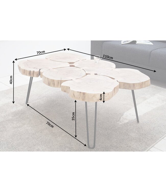 Invicta Interior Design salontafel GOA 110cm acaciaboomstam plakjes 4cm tafelblad massief hout - 36708