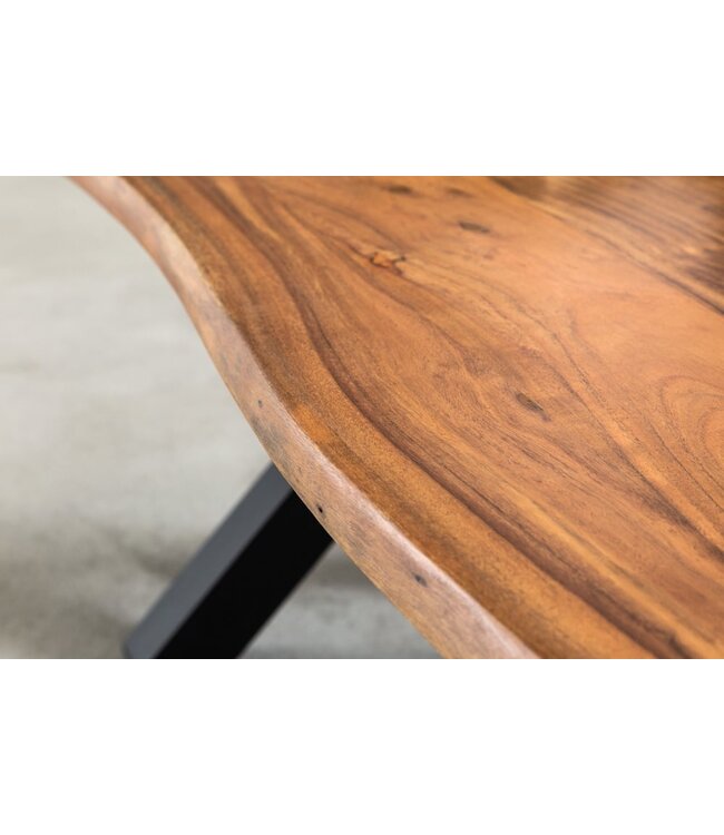Invicta Interior Massief houten salontafel MAMMUT 120cm acacia honing afwerking X-frame zwart 2,5cm tafelblad - 41654
