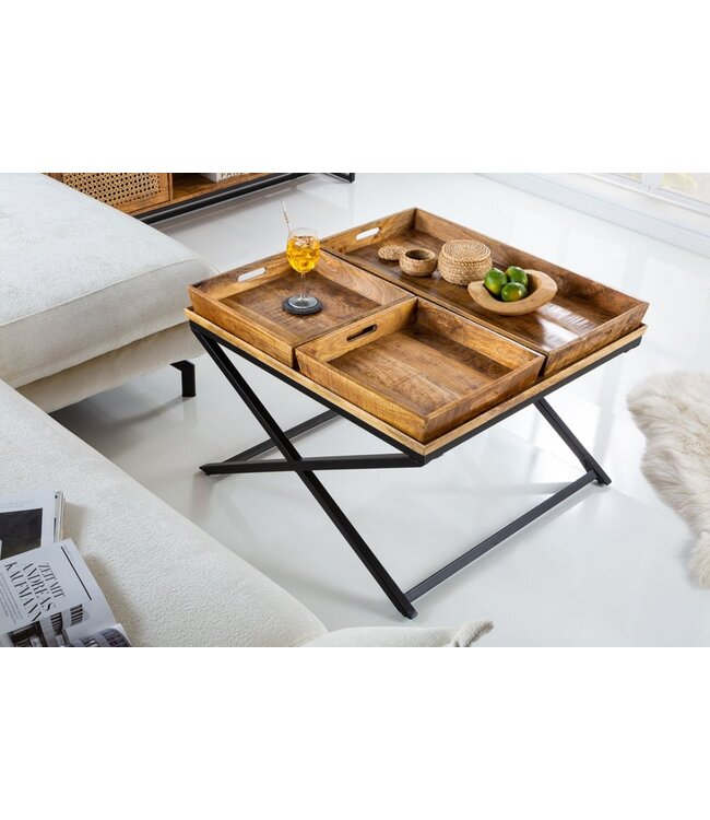 Invicta Interior Massieve salontafel FINCA 80cm mangohout incl. 3 uitneembare dienbladen - 41656