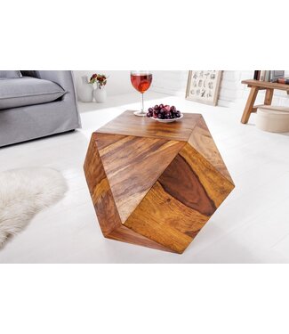 Invicta Interior Design bijzettafel DIAMOND 60cm Sheesham steenafwerking massief houten salontafel handgemaakt - 43072