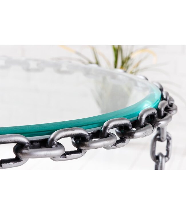 Invicta Interior Design salontafel CHAINS 65cm zilver handgemaakt metalen rond glazen blad kettingframe - 42235