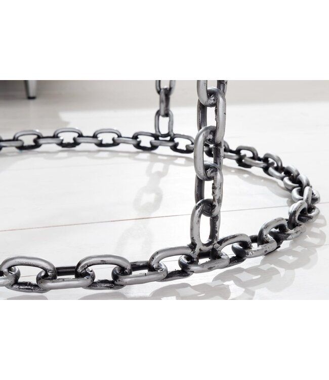 Invicta Interior Design salontafel CHAINS 65cm zilver handgemaakt metalen rond glazen blad kettingframe - 42235