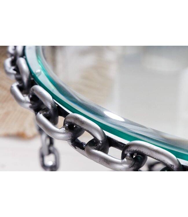 Invicta Interior Design salontafel CHAINS 65cm zilver handgemaakt metalen rond glazen blad kettingframe - 42235