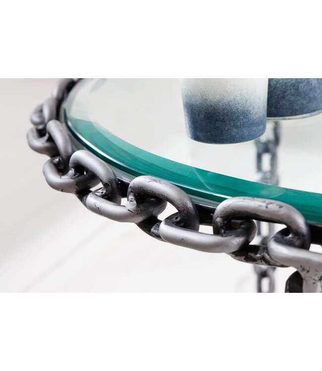 Invicta Interior Design salontafel CHAINS 65cm zilver handgemaakt metalen rond glazen blad kettingframe - 42235