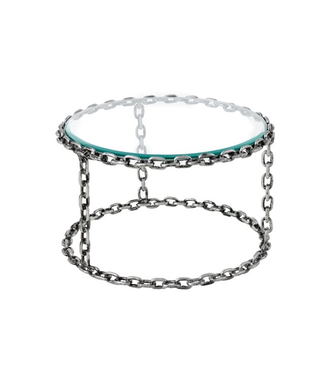 Invicta Interior Design salontafel CHAINS 65cm zilver handgemaakt metalen rond glazen blad kettingframe - 42235