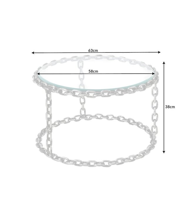 Invicta Interior Design salontafel CHAINS 65cm zilver handgemaakt metalen rond glazen blad kettingframe - 42235