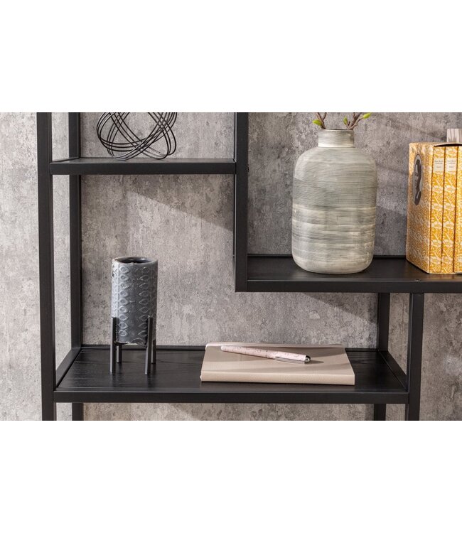 Invicta Interior industrieele wandplank SLIM LINE 91cm zwarte essen vijf planken - 42029