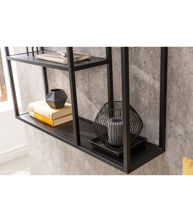 Invicta Interior industrieele wandplank SLIM LINE 91cm zwarte essen vijf planken - 42029