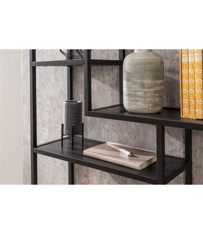 Invicta Interior industrieele wandplank SLIM LINE 91cm zwarte essen vijf planken - 42029