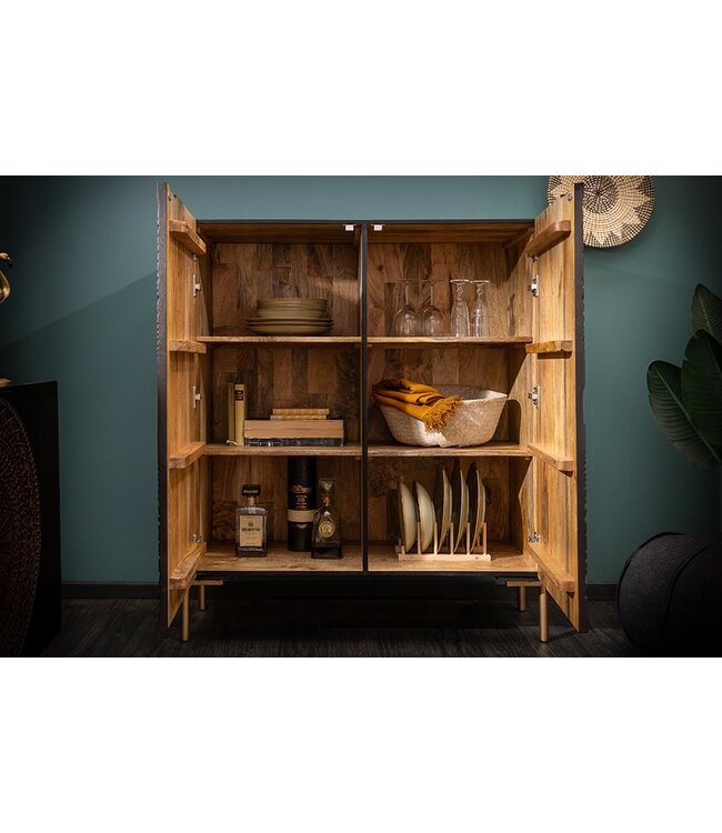 Invicta Interior Massief dressoir MANDALA 120cm mangohout zwart gouden poten - 41105