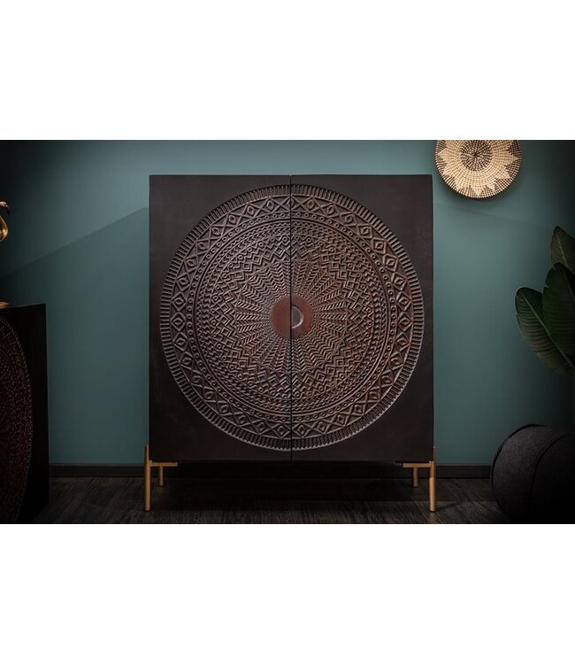 Invicta Interior Massief dressoir MANDALA 120cm mangohout zwart gouden poten - 41105