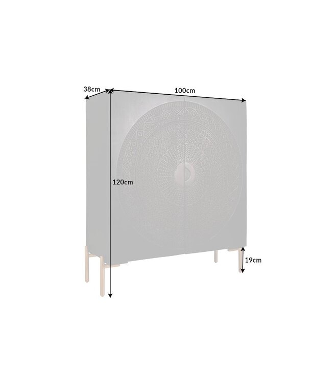 Invicta Interior Massief dressoir MANDALA 120cm mangohout zwart gouden poten - 41105