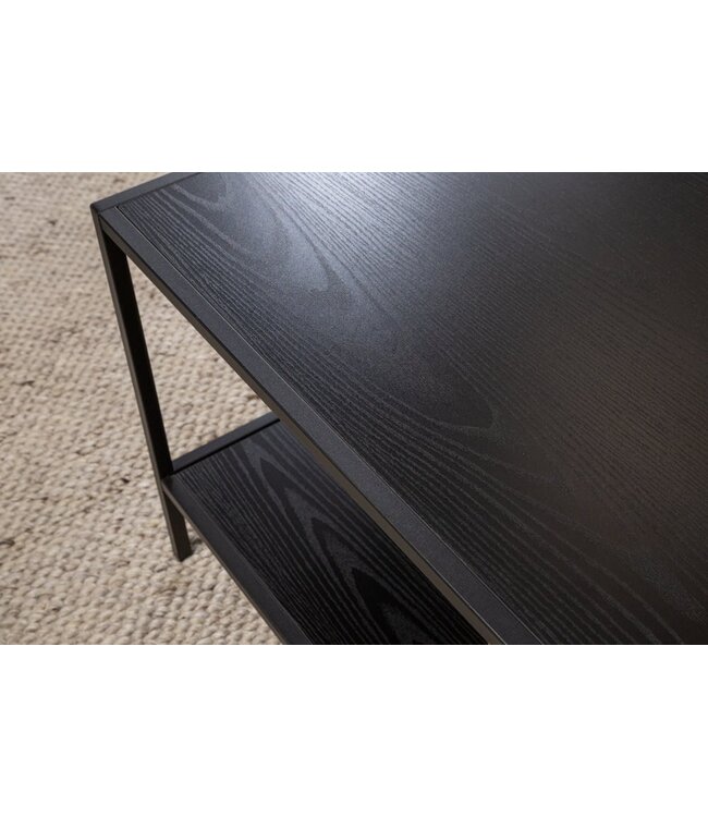 Invicta Interior industrieele salontafel SLIM LINE 120cm zwart essen met twee planken - 42013