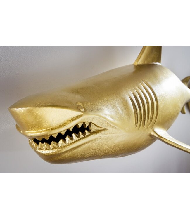 Invicta Interior Maritieme wanddecoratie HAI 105cm goud links metalen handgemaakt haai design sculptuur - 43045