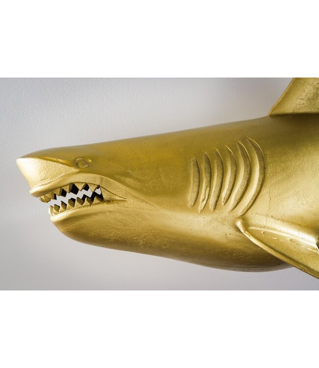 Invicta Interior Maritieme wanddecoratie HAI 105cm goud links metalen handgemaakt haai design sculptuur - 43045