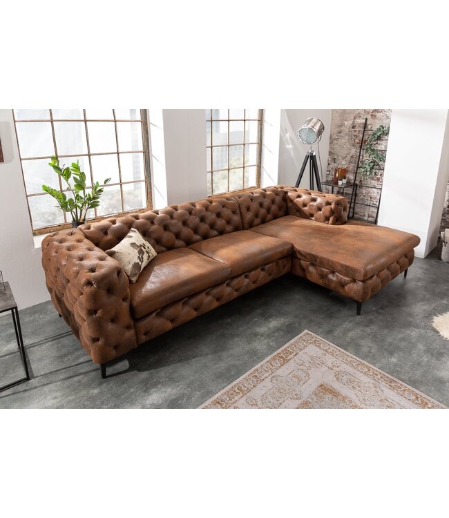 Invicta Interior Chesterfield hoekbank MODERN BAROK 275cm antiek bruin 3-zits - 40667