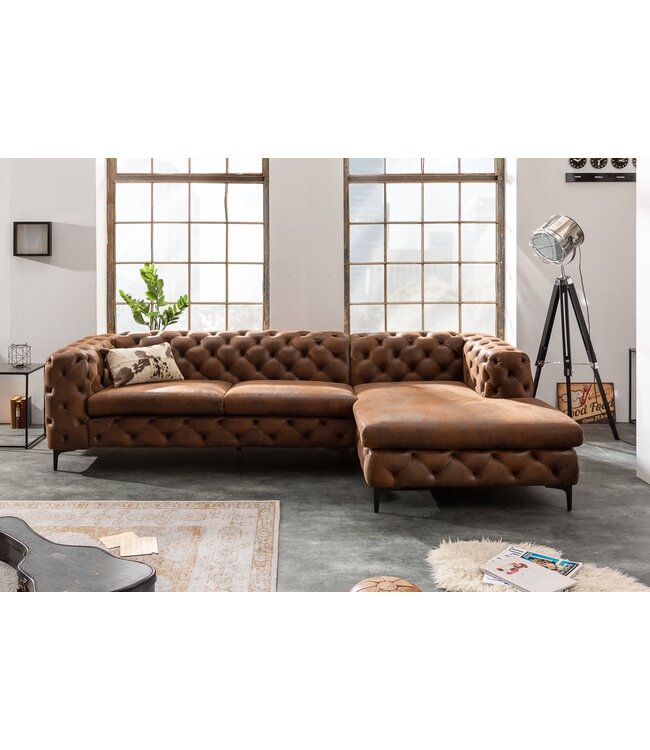 Invicta Interior Chesterfield hoekbank MODERN BAROK 275cm antiek bruin 3-zits - 40667