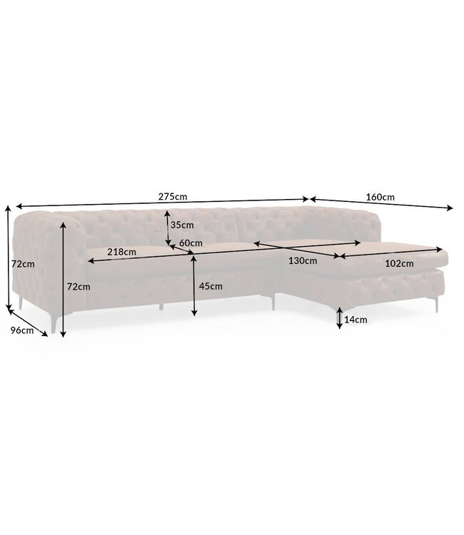 Invicta Interior Chesterfield hoekbank MODERN BAROK 275cm antiek bruin 3-zits - 40667