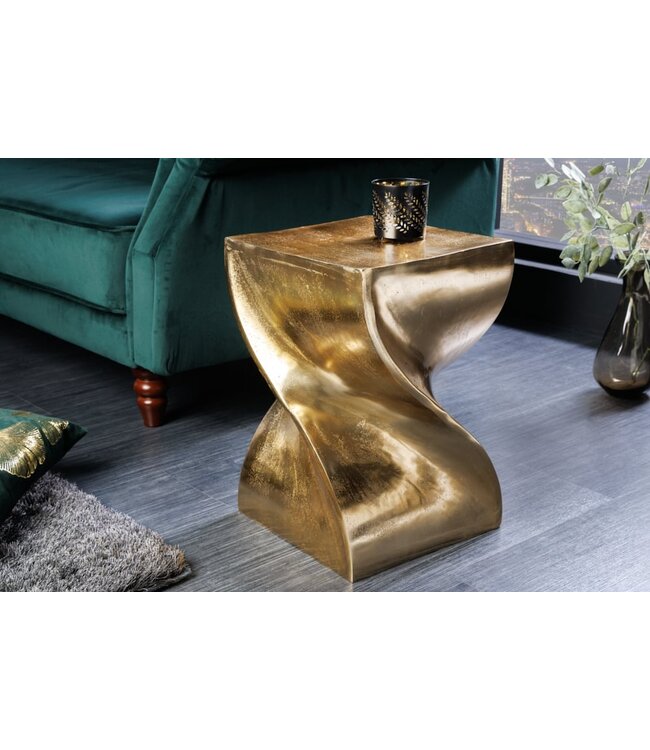 Invicta Interior Sculpturale bijzettafel TWIST 45cm goud aluminium handgemaakte kruk nachtkastje - 42005