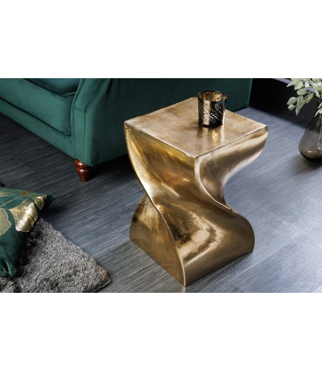 Invicta Interior Sculpturale bijzettafel TWIST 30cm goud aluminium handgemaakte kruk nachtkastje - 42005