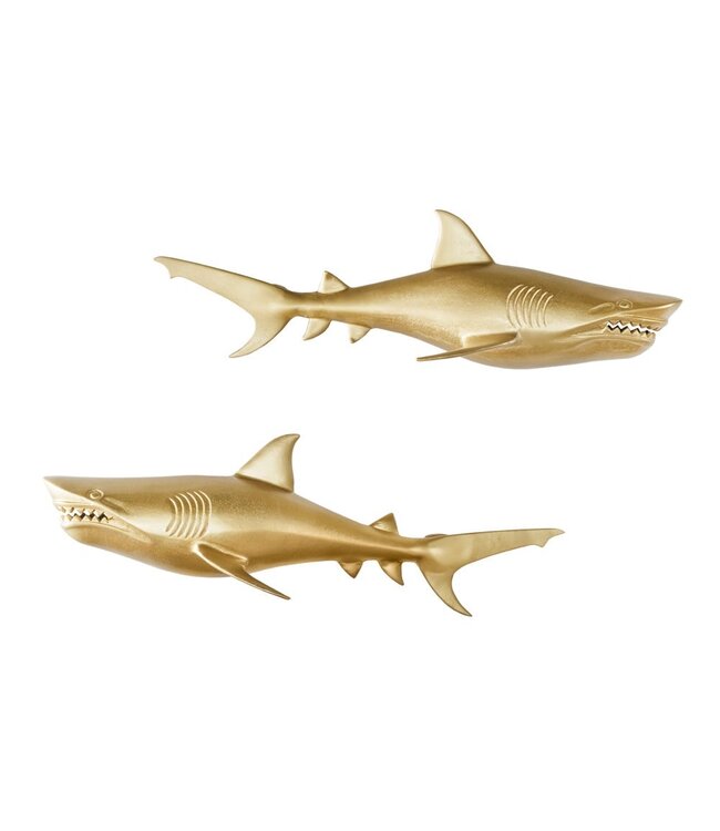 Invicta Interior Maritieme set van 2 wanddecoratie HAIE 68cm goud metalen handgemaakte haai design sculptuur - 42984