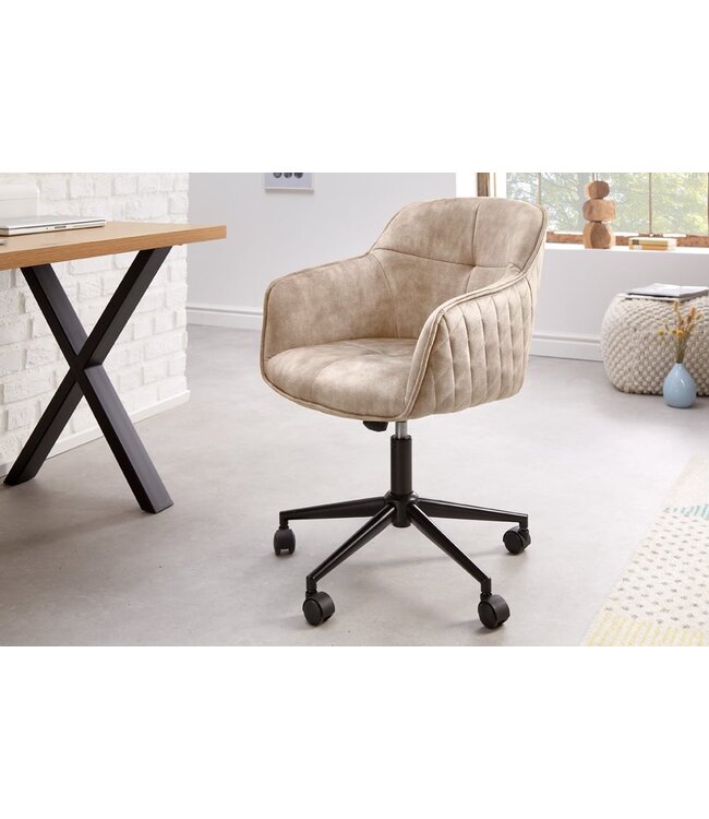 Invicta Interior In hoogte verstelbare design bureaustoel EUPHORIA champagne grijs fluweel draaibaar decoratief quilten - 41663