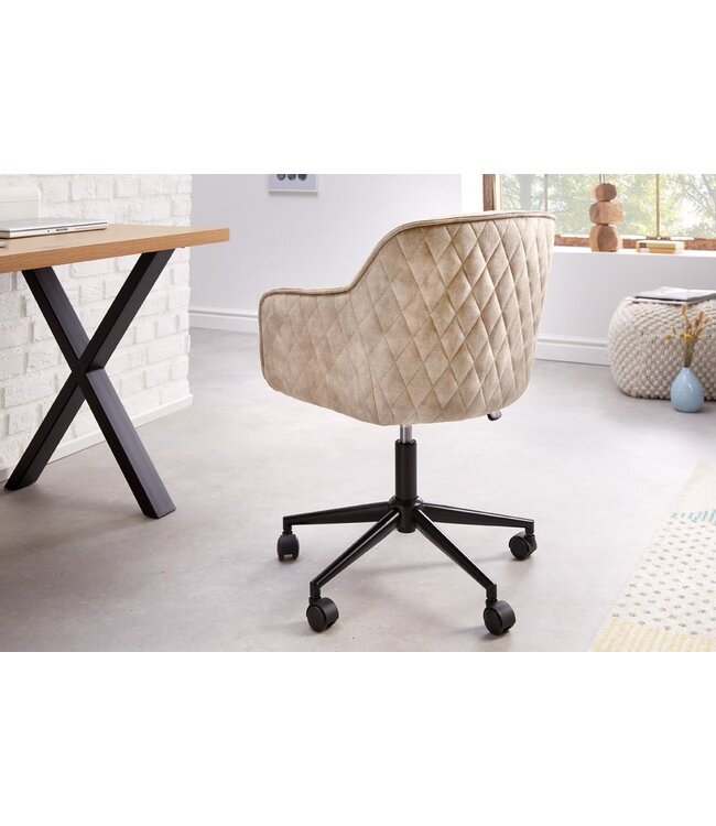 Invicta Interior In hoogte verstelbare design bureaustoel EUPHORIA champagne grijs fluweel draaibaar decoratief quilten - 41663