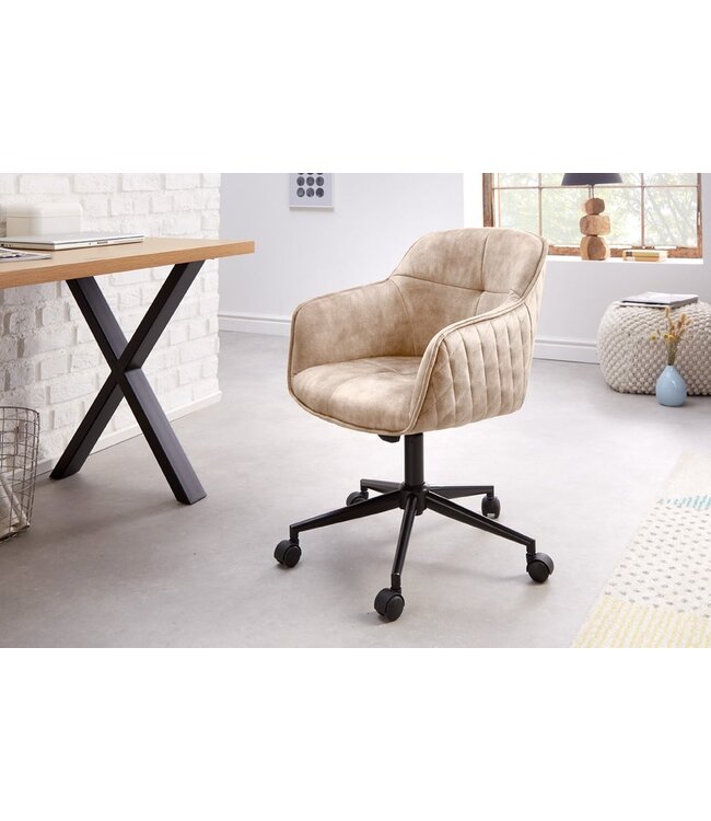 Invicta Interior In hoogte verstelbare design bureaustoel EUPHORIA champagne grijs fluweel draaibaar decoratief quilten - 41663