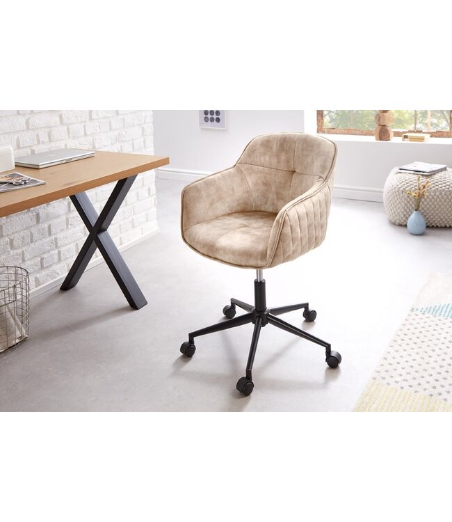 Invicta Interior In hoogte verstelbare design bureaustoel EUPHORIA champagne grijs fluweel draaibaar decoratief quilten - 41663