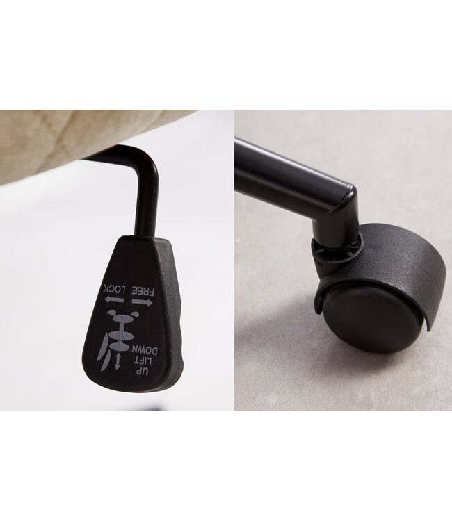 Invicta Interior In hoogte verstelbare design bureaustoel EUPHORIA champagne grijs fluweel draaibaar decoratief quilten - 41663