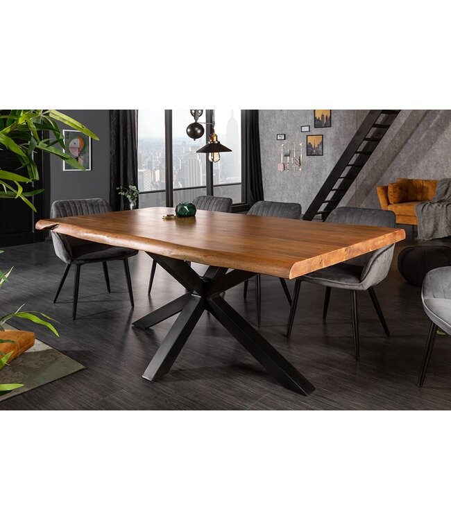 Invicta Interior Massief houten eettafel MAMMUT NATURE 180cm acacia honing afwerking boomrand 6cm tafelblad - 41607