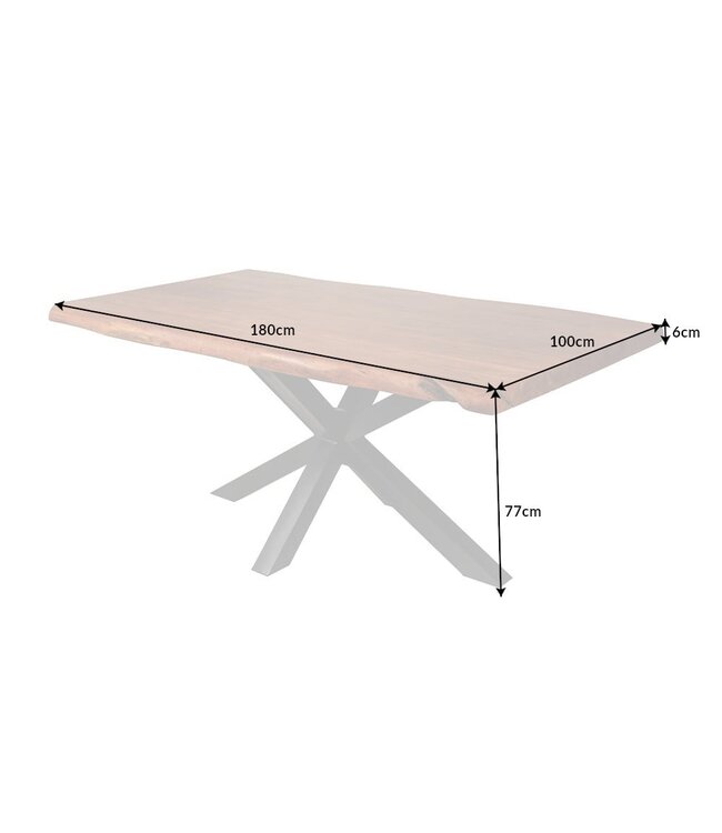 Invicta Interior Massief houten eettafel MAMMUT NATURE 180cm acacia honing afwerking boomrand 6cm tafelblad - 41607