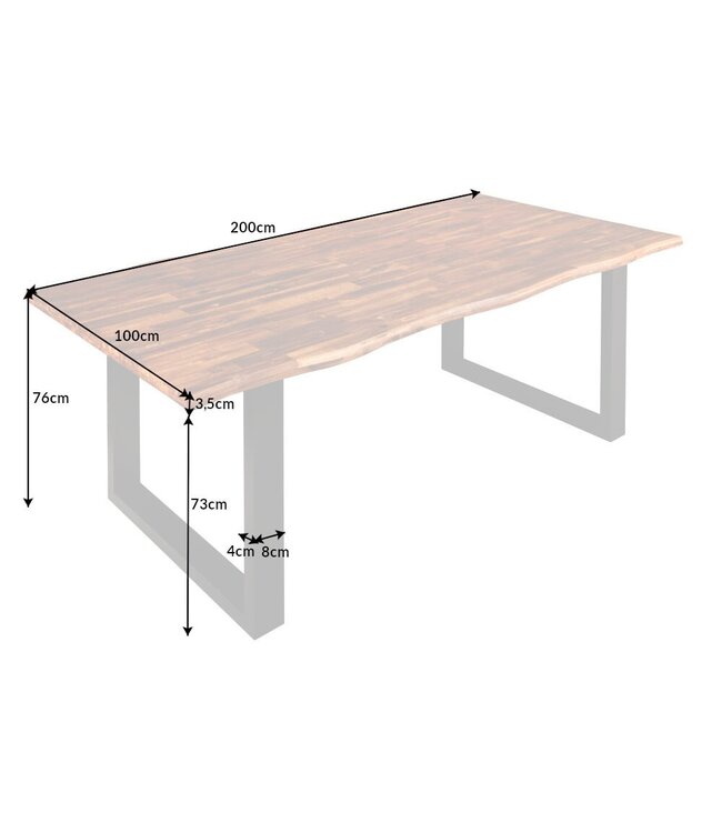 Invicta Interior Massief houten eettafel GENESIS 200cm bruin gevlamd acacia sledeonderstel zwarte ijzeren boomrand - 42044