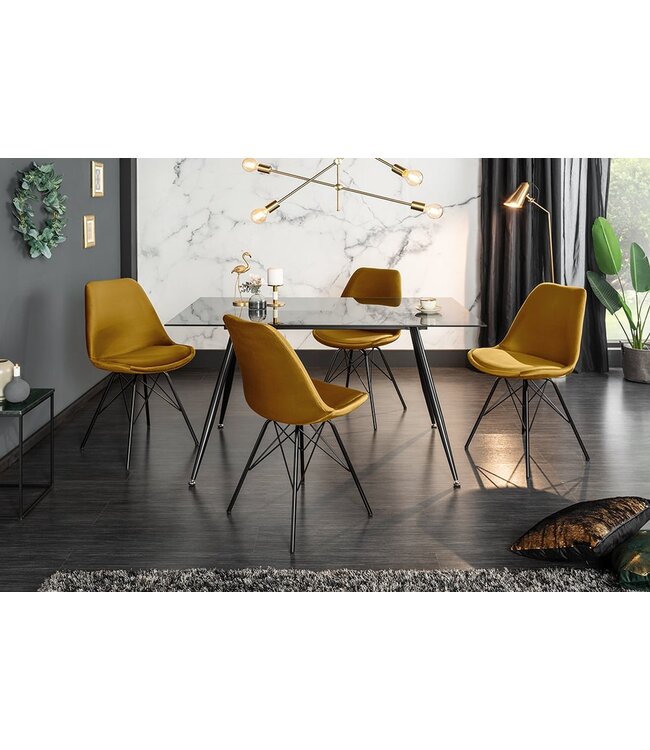 Invicta Interior Design stoel SCANDINAVIA MEISTERSTÜCK mosterdgeel fluweel zwart metalen poten - 43063