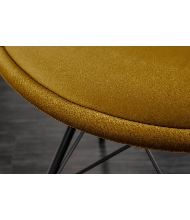 Invicta Interior Design stoel SCANDINAVIA MEESTERSTUK mosterdgeel fluweel zwart metalen poten - 43063