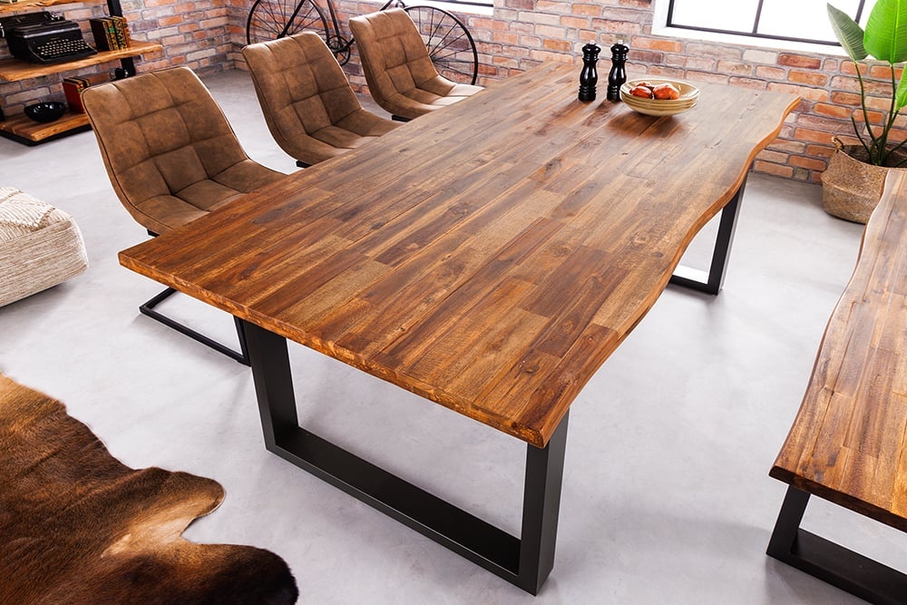 Massief houten eettafel GENESIS 160cm naturel antraciet acaciaboomrand industrieel design - 42050 afbeelding