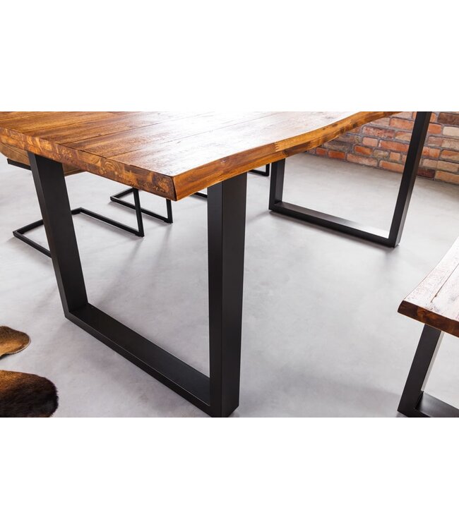 Invicta Interior Massief houten eettafel GENESIS 160cm naturel antraciet acaciaboomrand industrieel design - 42050