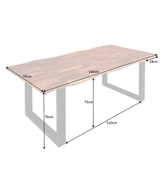 Invicta Interior Massief houten eettafel GENESIS 160cm naturel antraciet acaciaboomrand industrieel design - 42050