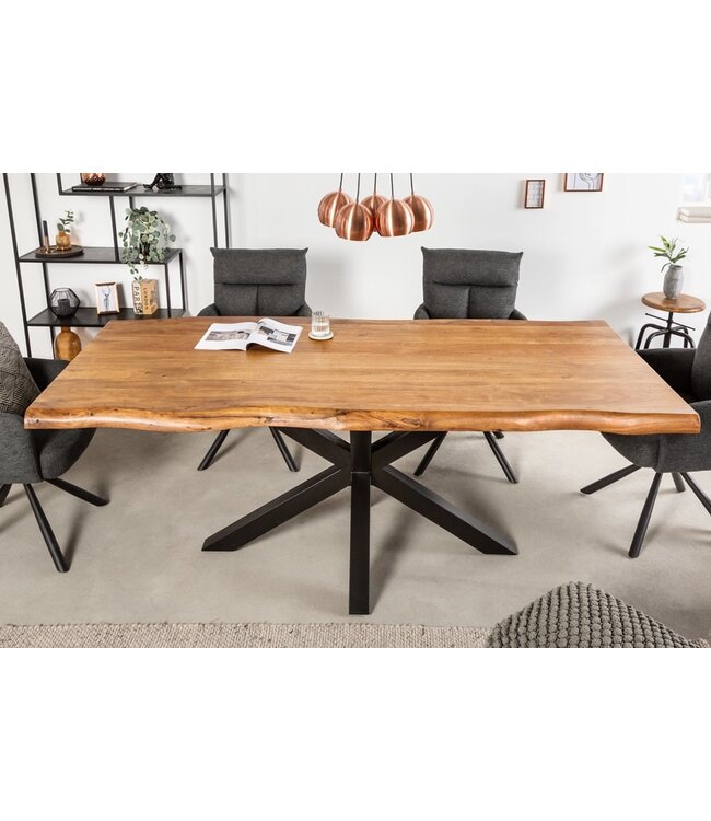 Invicta Interior Massief houten eettafel MAMMUT NATURE 220cm acacia metalen frame zwarte boomrand 6cm tafelblad - 41743