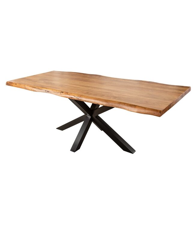 Invicta Interior Massief houten eettafel MAMMUT NATURE 220cm acacia metalen frame zwarte boomrand 6cm tafelblad - 41743
