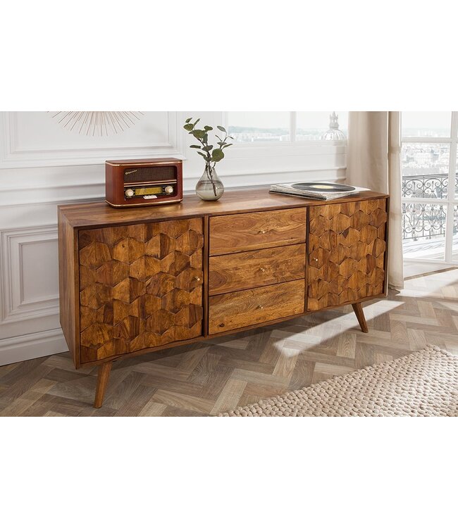 Invicta Interior Massief dressoir MYSTIC LIVING 145cm Sheesham naturel 3D oppervlak massief hout - 39742