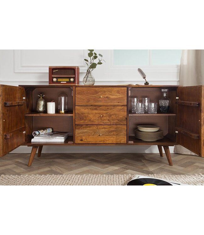 Invicta Interior Massief dressoir MYSTIC LIVING 145cm Sheesham naturel 3D oppervlak massief hout - 39742